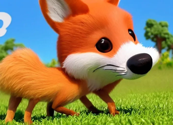 Image similar to A cute fox caught a chicken in his mouth, 3D pixar animation, 4k