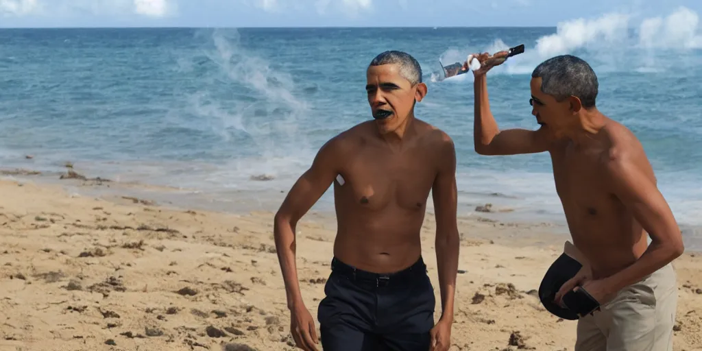 Image similar to barack obama smoking a bong on a beach in hawaii