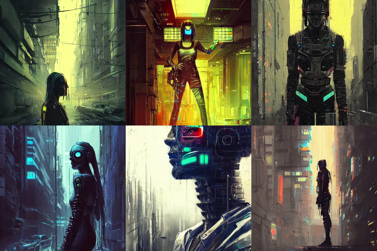 Prompt: cyberpunk android by Alena Aenami, by Guy Denning, low angle, camera tilted
