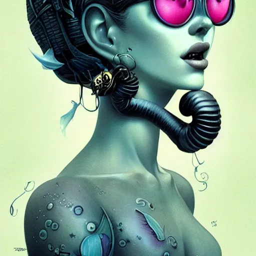 Image similar to Lofi aquatic portrait Pixar style by Joe Fenton and Stanley Artgerm and Tom Bagshaw and Tim Burton