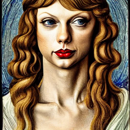 Image similar to taylor swift as gollum, elegant portrait by sandro botticelli, detailed, symmetrical, intricate