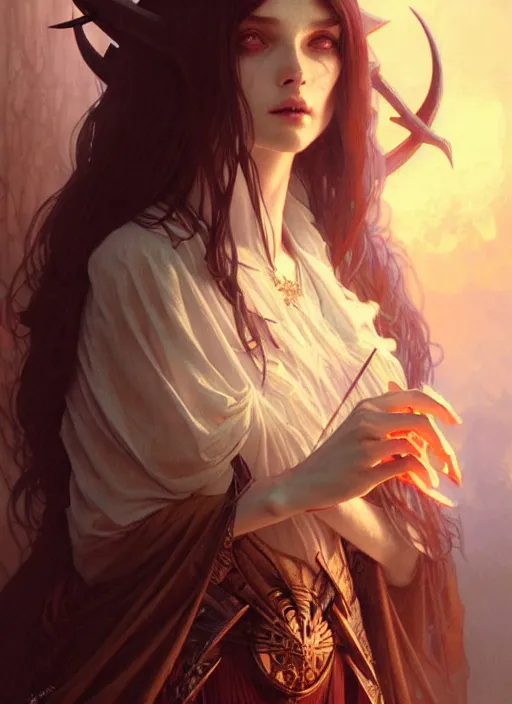 Prompt: a beautiful illustration of a satanic witch, intricate, sharp focus, illustration, highly detailed, digital painting, concept art, matte, art by WLOP and Artgerm and Greg Rutkowski and Alphonse Mucha, masterpiece