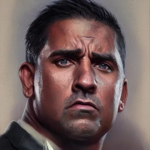 Prompt: hyper realistic, portrait of samoan : : 2 michael scott, epicanthal fold, painted by greg rutkowski