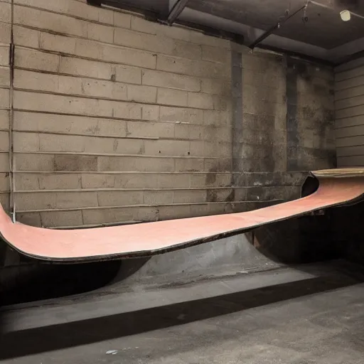 Image similar to a skateboard ramps in a basement