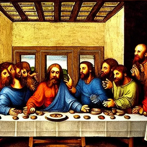 Prompt: minions, the last supper painting by leonardo da vinci