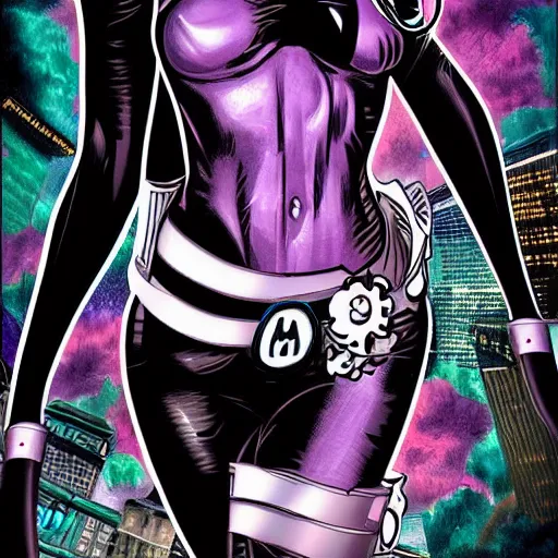 Image similar to the catwoman dc, hyper detailed masterpiece, digital art painting, surrealisme aesthetic,