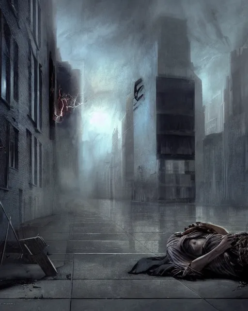 Image similar to concept illustration from the modern urban supernatural thriller series'lay down before me in ashes ', by david mattingly and samuel araya and michael whelan and tim jacobus and francisco goya. realistic 8 k matte painting with photorealistic hd lighting. composition and layout inspired by gregory crewdson and brendon burton.