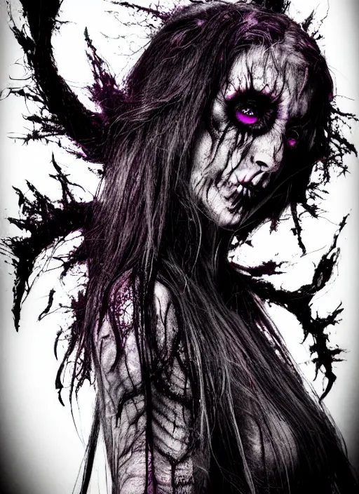 Prompt: gothic soul - spirit with galaxy dead eyes, random decor of necro blast, psycho colors veins, realistic flavor, twisted sorrow fade soft, award winning photoshoot, godzilla 6