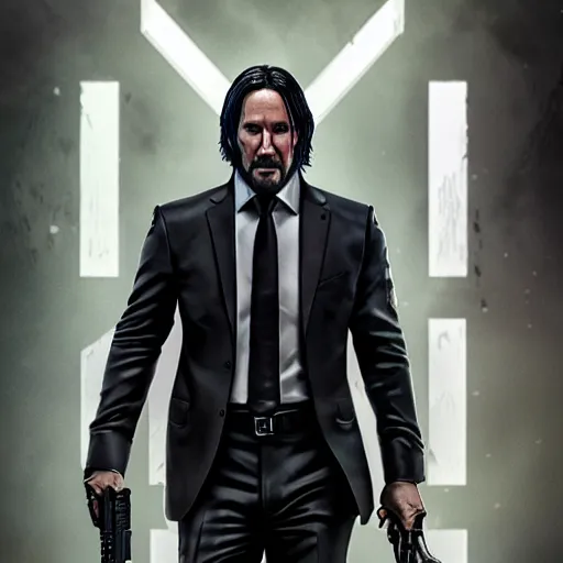 Image similar to john wick in call of duty warzone 4k, high detail, high-resolution photograph, professional photography, ultra-detail