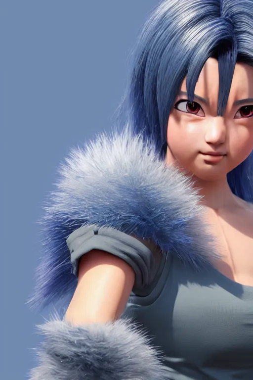 Image similar to photorealistic high resolution 3d render of kawaii female goku, unreal engine 5, trending on artstation, volumetric lighting, subsurface scattering, highly detailed realistic human skin texture