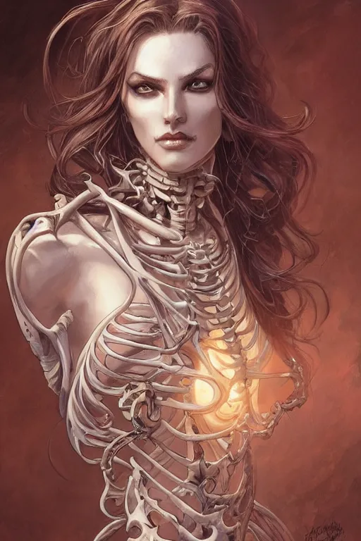 Image similar to skeleton as a heroine, intricate, elegant, highly detailed, centered, digital painting, artstation, concept art, smooth, sharp focus, illustration, art by artgerm and donato giancola and Joseph Christian Leyendecker, Ross Tran, WLOP