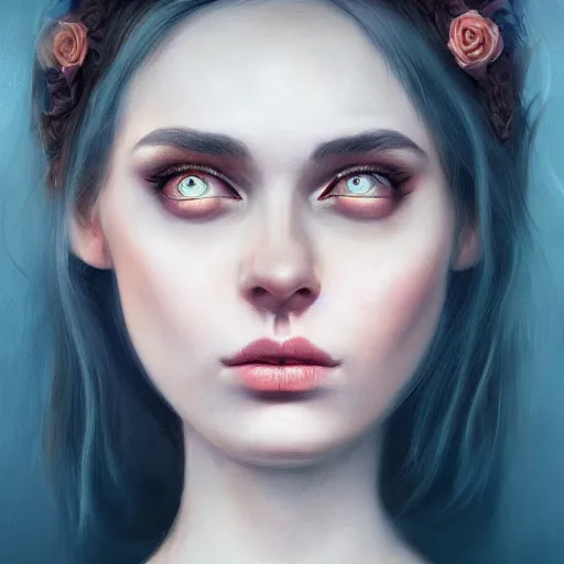 Image similar to face portrait of a woman, inspired by mandy jurgens, face jewellery, light make up, 4 k, high detailed, illustration, surreal fantasy