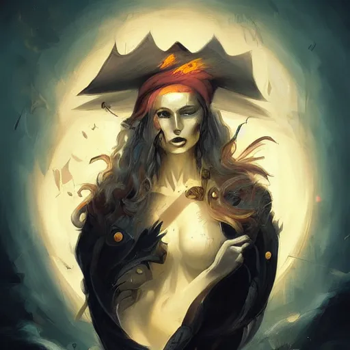 Prompt: peter mohrbacher style, digital art of a pirate with golden eyes and fire hair wearing a black coat