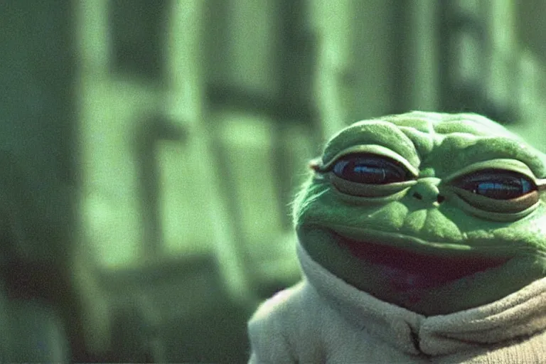 Prompt: portrait pepe the frog yoda in a scene from'the empire strikes back ', hyper realistic, cinematic