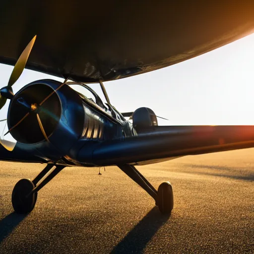 Image similar to beautiful shiny rotor plane about to take off, vintage 50s plane, high resolution 4k picture, engine is rotating and about to take off. sun glare on the camera