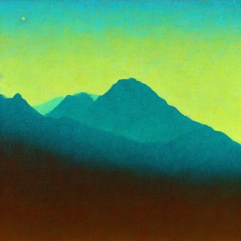 Image similar to caucaus mountains at dawn, arkhip kuindzhi painting, teal palette, impasto sun, pythagorean mysticism