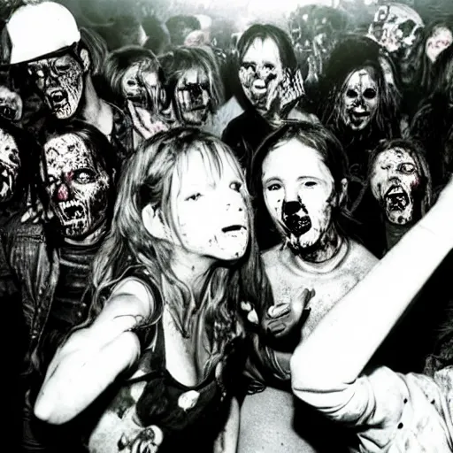 Image similar to zombies at a rave, highly detailed, photo from 1995