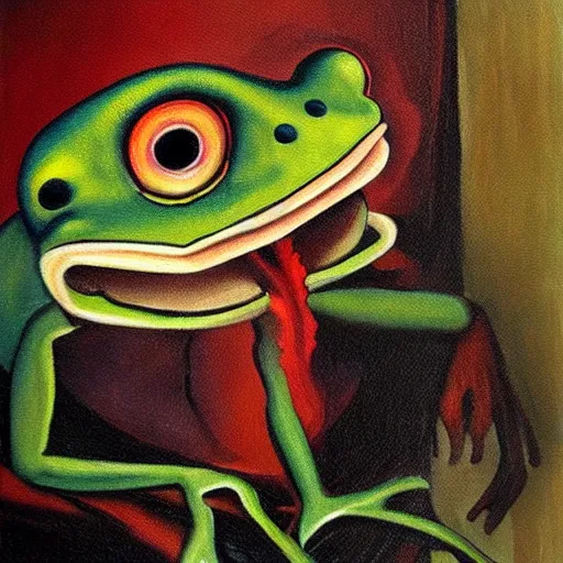 Prompt: scary frog man, classic painting
