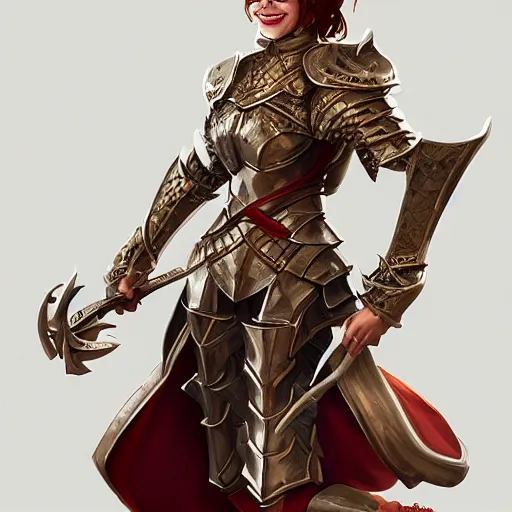 Prompt: Smiling female knight, elegant, smooth, intricate, vibrant, beautiful, fantasy, D&D, artstation