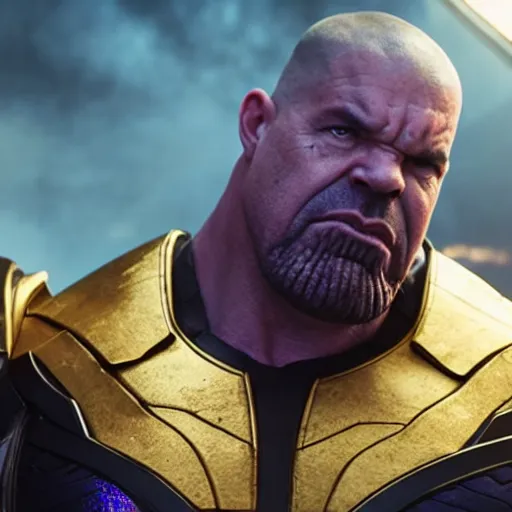 Prompt: drake as thanos, movie still, cinematic lighting