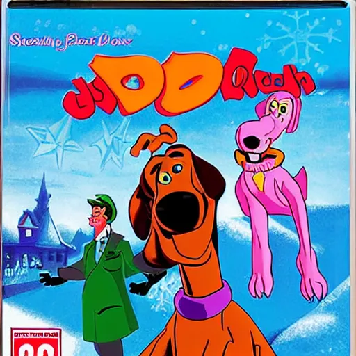 Prompt: scooby doo on ice, ps 1 box art,