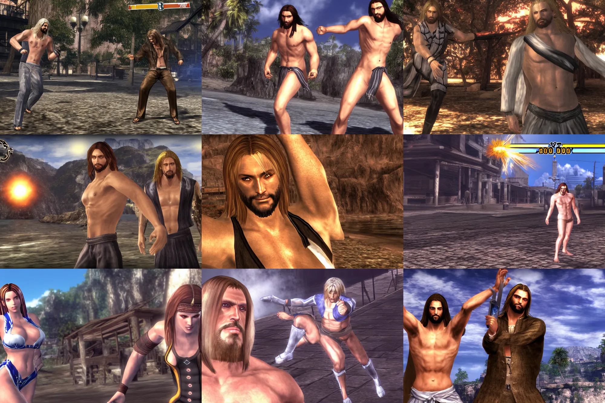 Prompt: Jesus cameo in Dead or Alive 4, game screenshot, low settings, HD