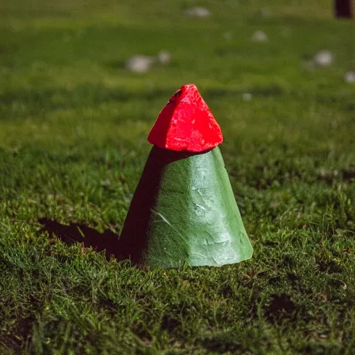 Image similar to a red cone sitting on top of a green cube