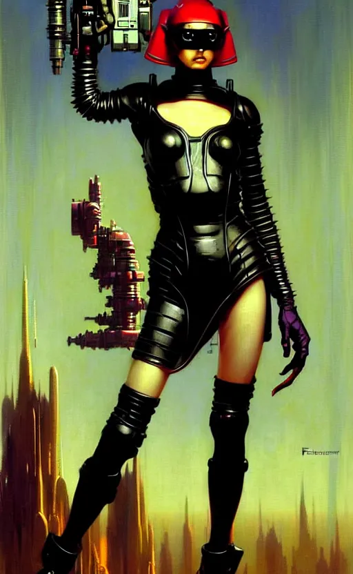 Image similar to pulp scifi fantasy illustrations of character concepts, cyber punk girl, burka, futuristic design, crafting, diy, by norman rockwell, roberto ferri, daniel gerhartz, edd cartier, jack kirby, howard brown, ruan jia, tom lovell, jacob collins, dean cornwell, astounding stories, amazing, fantasy, other worlds