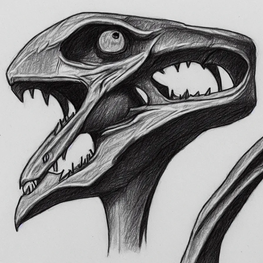 Prompt: pencil sketch of a stylized velociraptor skull