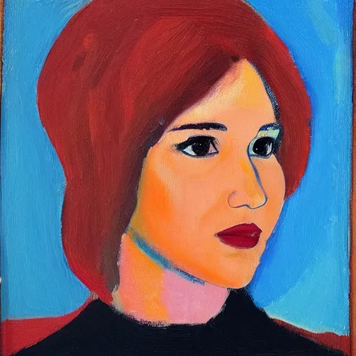 Image similar to Jennifer Lawrence. Oil on canvas portrait by Alex Jawlensky.