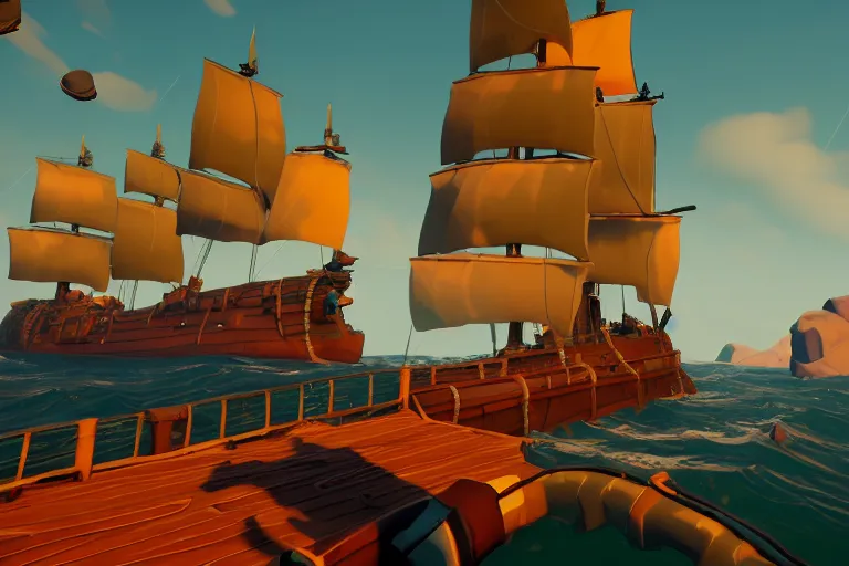 Image similar to gameplay screenshot of a submarine!!! in Sea of Thieves!!!, Unreal Engine