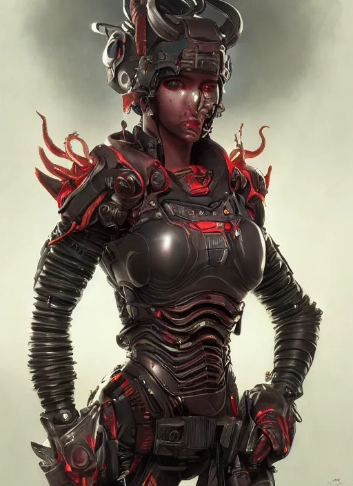 Prompt: a hyper detailed full body portrait of the queen of blades in full spec ops gear, by tom bagshaw, diablo 4 lilith, by yusuke murata, by hiroya oku, trending on artstation