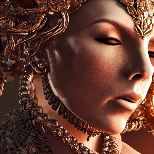 Image similar to the queen of metal, 4 k, intricate detailed, jaw dropping, gorgeous, surreal, octane render