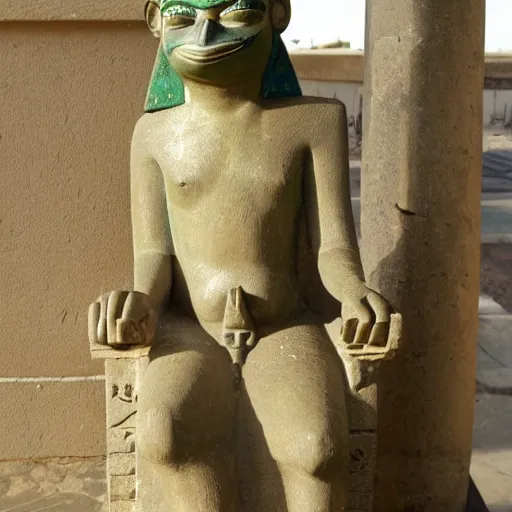 Prompt: an egyptian statue of pepe the frog