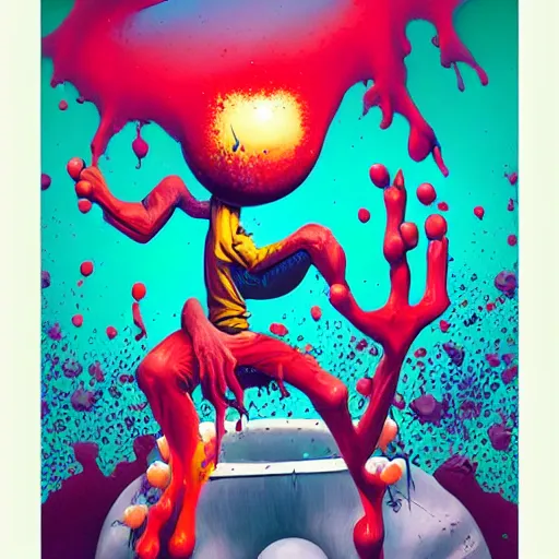 Image similar to Bolting by Alex Pardee and Nekro and Petros Afshar, unstirred paint, vivid color, cgsociety 4K