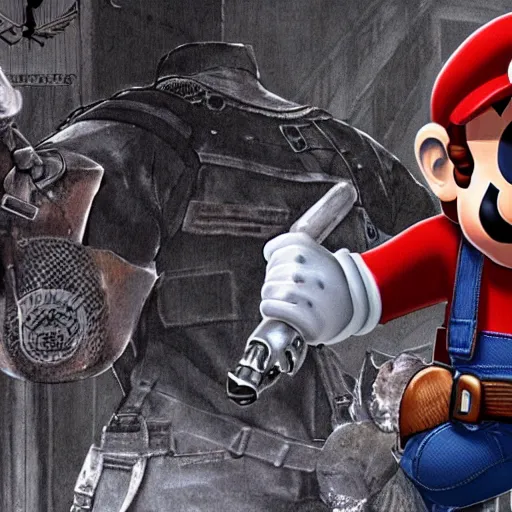 Image similar to mario in resident evil, concept art,