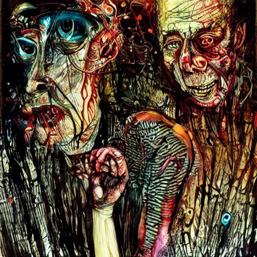 Image similar to Graphic Illustration, Creative Design, Human heart, Biopunk, Body horror, by Ralph Steadman, Francis Bacon, Hunter S Thompson