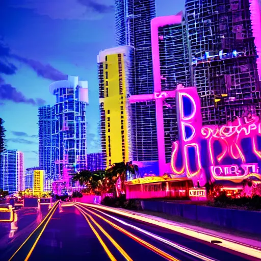 Prompt: miami as atlantis, castles, neon signs, realistic