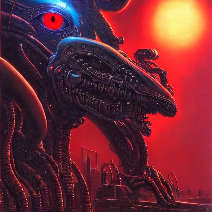 Prompt: an beautiful cyborg in London with glowing red eyes, exotic alien features, robotic enhancements, desaturated, Tim Hildebrandt, Wayne Barlowe, Bruce Pennington, donato giancola, larry elmore, oil on canvas, masterpiece, trending on artstation, featured on pixiv, cinematic composition, dramatic pose, beautiful lighting, sharp, details, hyper-detailed, HD, HDR, 4K, 8K