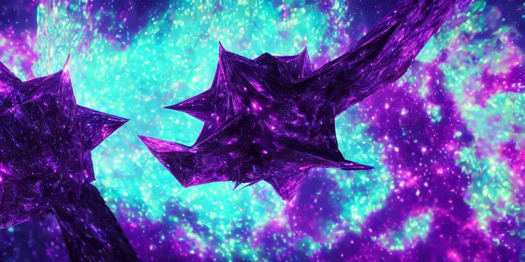 Image similar to A tumultuously ferocious pulsating bulging star corrupting the foreseeable universe, emancipating various forms of digital life forms made of purple goop and dark blue ooze, translating dark matter into corruption, trending on artstation, artstation futurism, artstation photography, 4k, 8k
