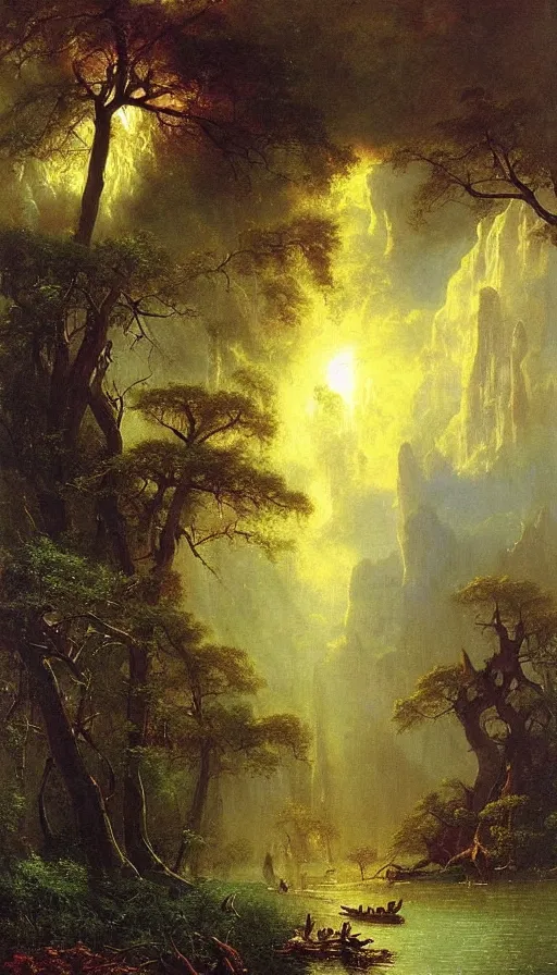 Image similar to Psytrance Artwork, by Albert Bierstadt,