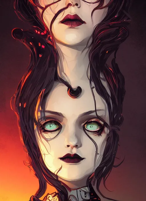 Image similar to portrait of beautifull goth maiden, cute face. dark fantasy, d & d, artstation, art by petros afshar, tom whalen, laurie greasley and greg rutkowski and ilya kuvshinov