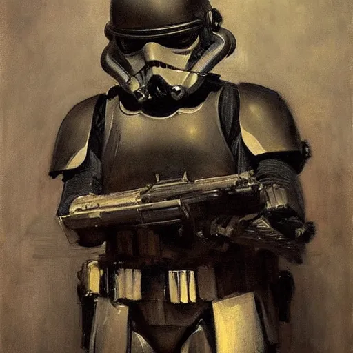 Image similar to portrait of an emotional stormtrooper, by jeremy mann, anders zorn.