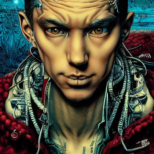 Image similar to portrait of crazy eminem singer, symmetrical, by yoichi hatakenaka, masamune shirow, josan gonzales and dan mumford, ayami kojima, takato yamamoto, barclay shaw, karol bak, yukito kishiro