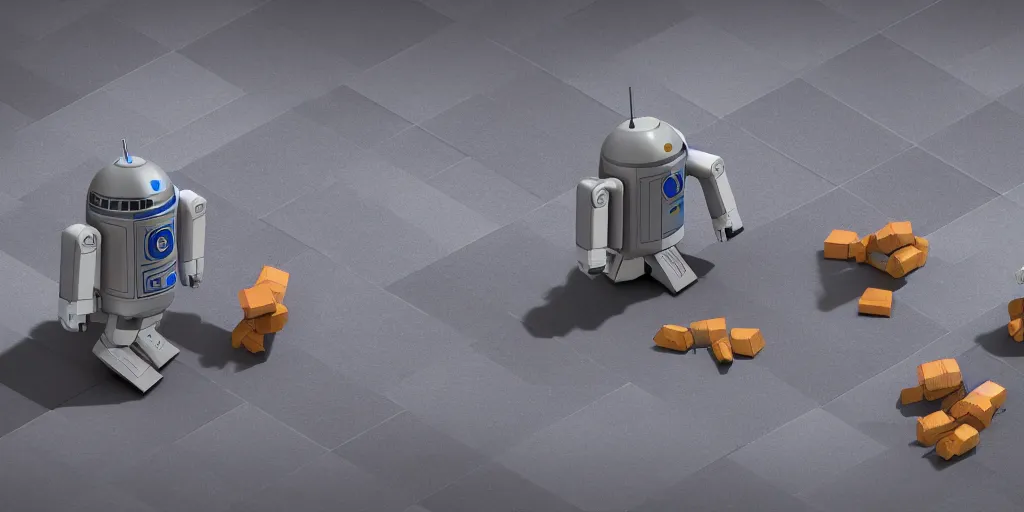 Prompt: Isometric 3d octane render of droid pieces