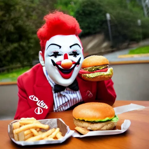 Prompt: KFC clown eating McDonald's burger