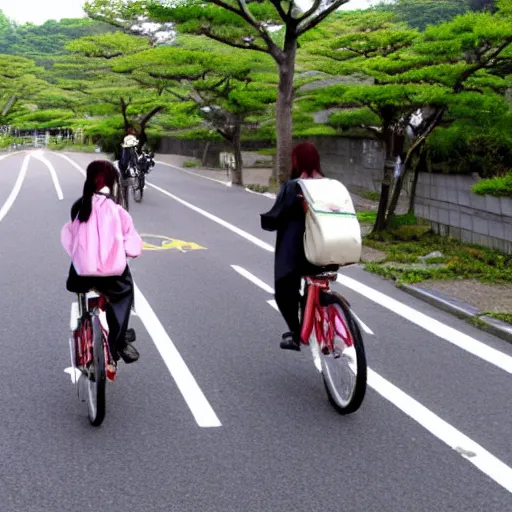 Prompt: Two Japanese high school girls going home on a bicycle, by Kyoto Animation