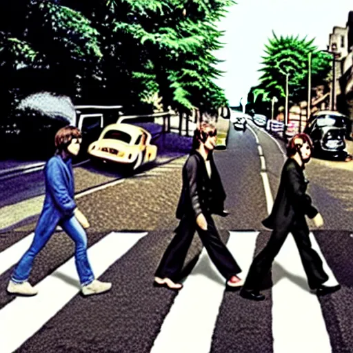 Prompt: mutant beatles crossing abby road