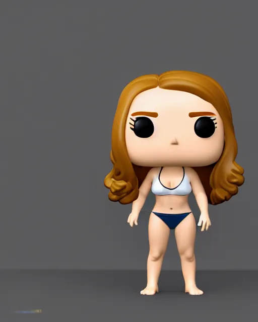 Image similar to full body 3d render of Amy Adams as a funko pop, she is wearing a bikini, studio lighting, white background, blender, trending on artstation, 8K, highly detailed