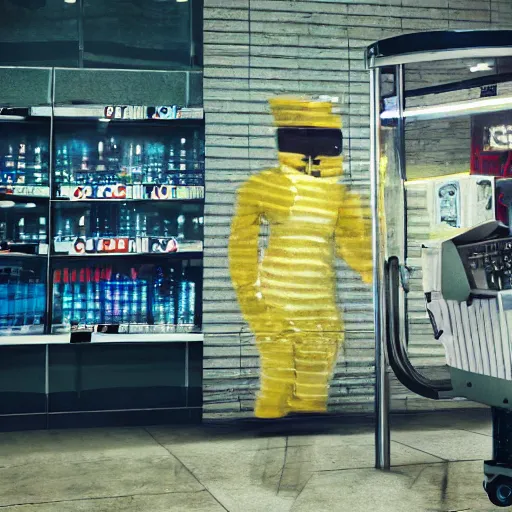 Prompt: a masked man at a self checkout stealing a banana, trending on artstation, depth field, unreal engine, cinematic, hyper realism, high detail, octane cinema 4 d render, a 2 4 cinematography, 8 k